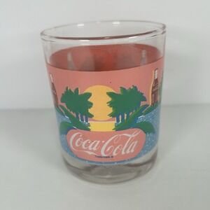 Coca-Cola Green Palm Trees Pink Background Drinking Glass 1 Short Vintage